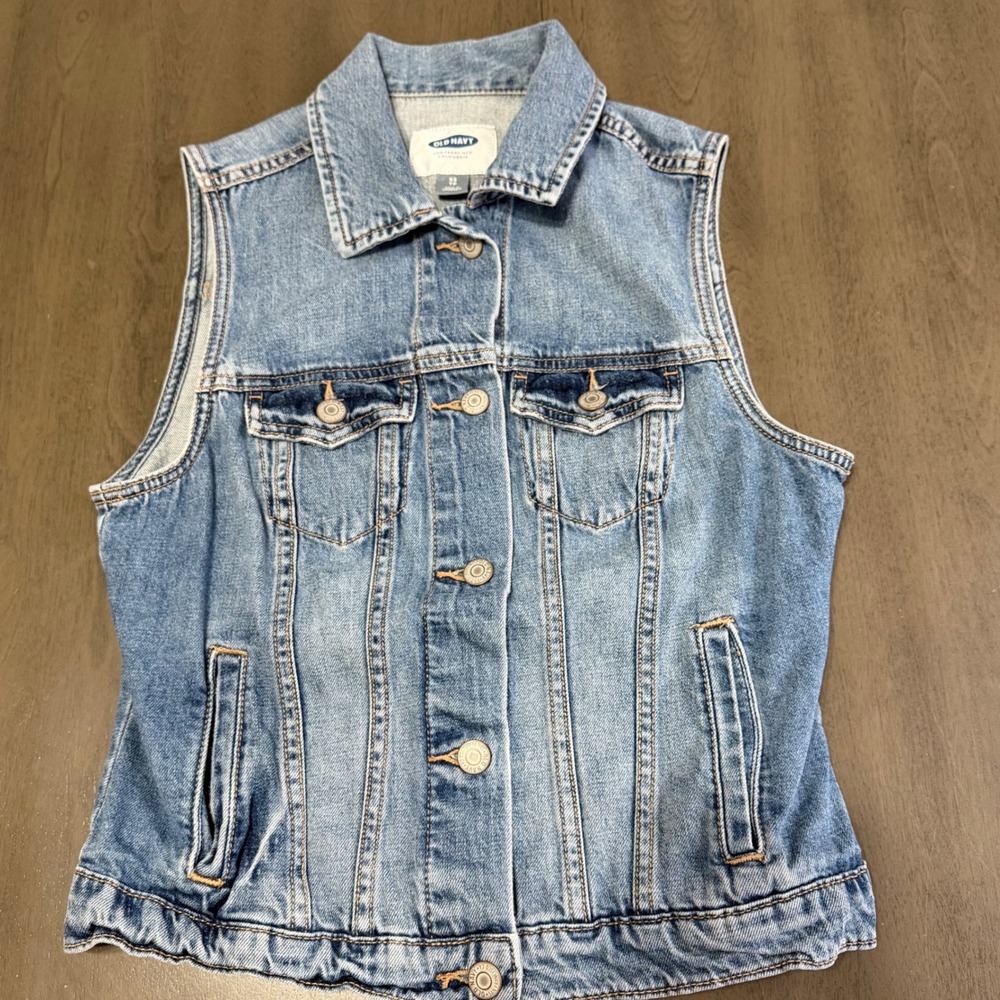 Old Navy Denim Vest Sleeveless Cotton Womens XS Medium Wash Y2K Western Boho 90s